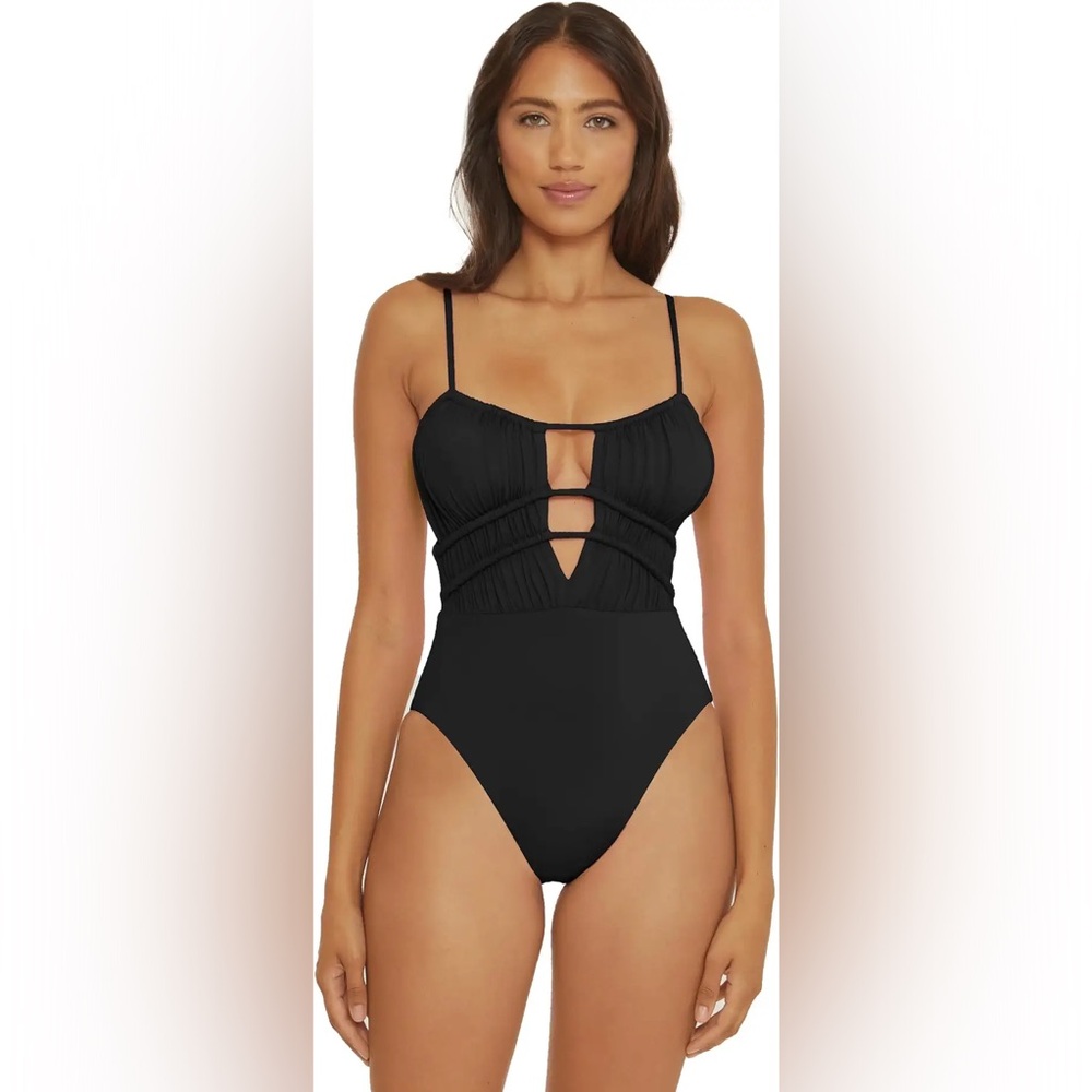 BECCA Color Code Shirred Front One Piece, Black, Small, $138 - Picture 5 of 12